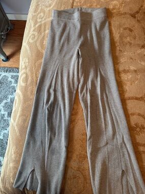 Saks Fifth Avenue Ribbed Wide-Leg Knit Pants in Taupe